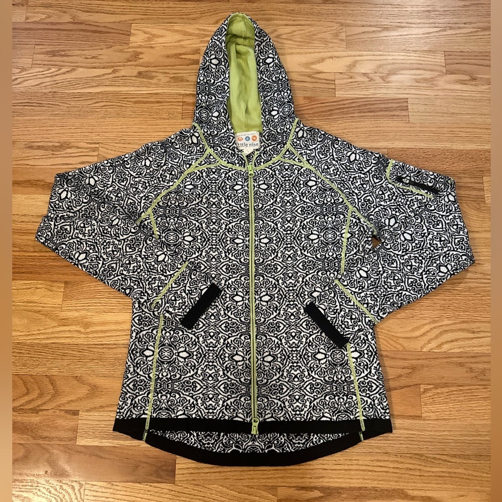 Title Nine black/white  print full-zip cotton long-sleeved hoodie sweater Sz L